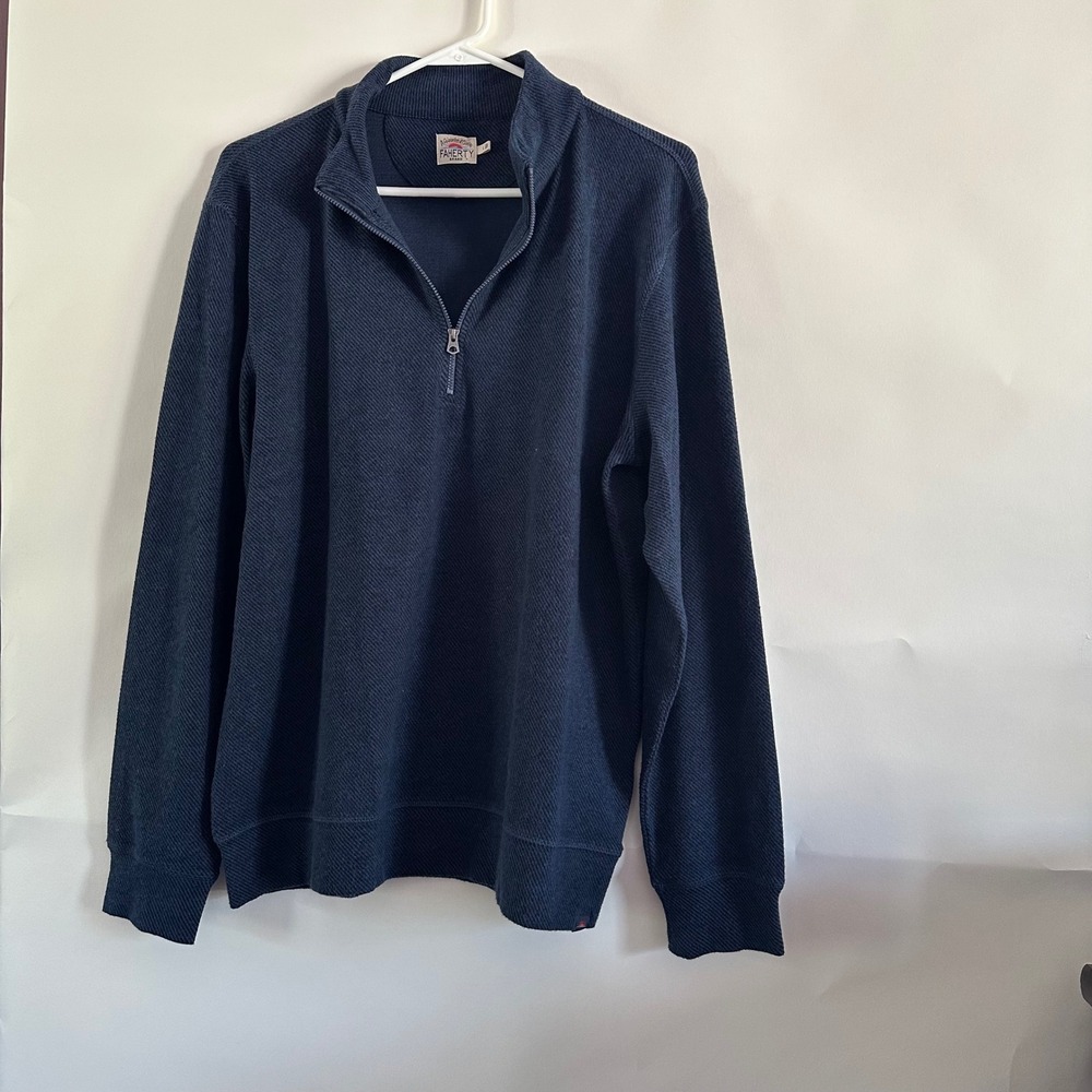 Faherty Brand Mens Navy Blue Textured Knit Quarter Zip Pullover Sweater Large